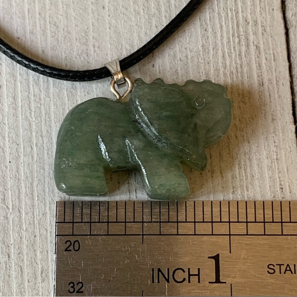 Lucky Trunk Up Aventurine Elephant Pendant Necklace Black Adjustable Cord Chain - Picture 10 of 11